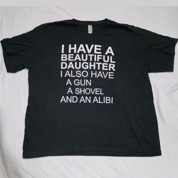 Canvas Funny Dad Tee ✦ Black 4XL Graphic Shirt ✦ Daughter Gun Shovel Alibi EUC - Picture 2 of 6